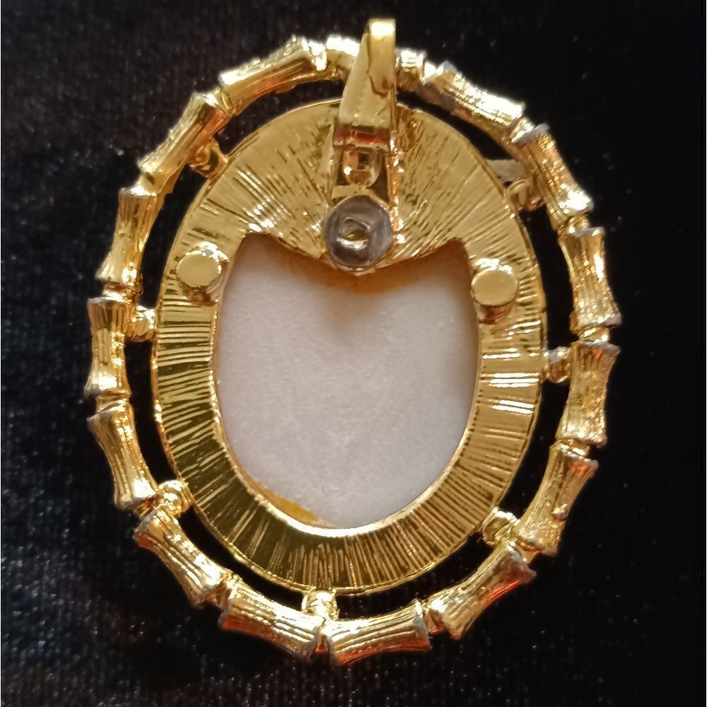 Western Antique Jewelry. Classic Cameo Ladies Bamboo Edge Pin - Picture 3 of 5